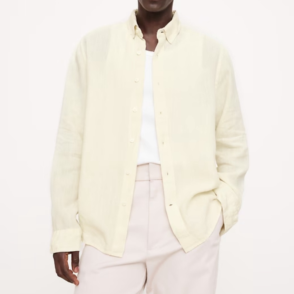 Banana Republic Standard Fit Linen Shirt NWT Men's XL Light Yellow Resort